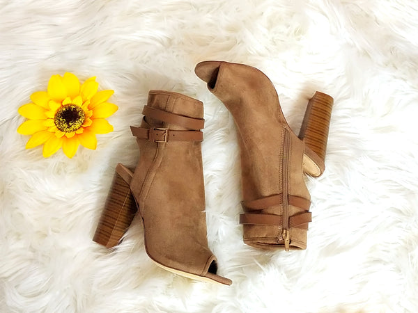 Strap Me In Wrap Around Ankle Peep Toe Booties