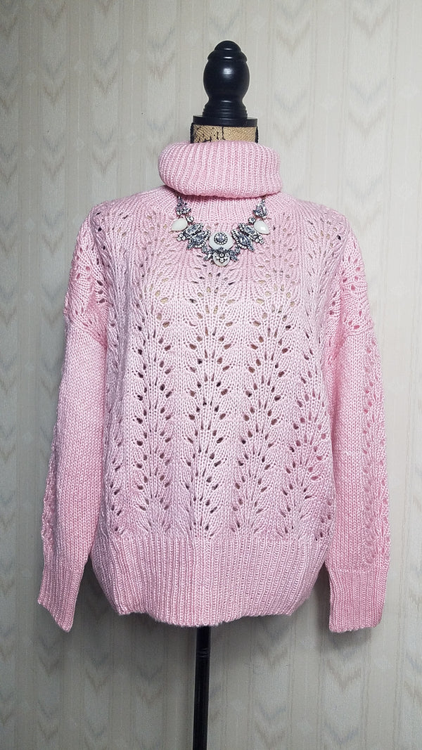 Tanya Chunky Knit Pink Turtle Neck Sweater